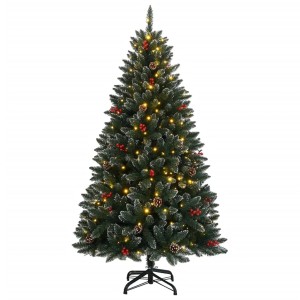 Geschmückter, künstlicher Weihnachtsbaum mit LED-Beleuchtung, 150 cm hoch.