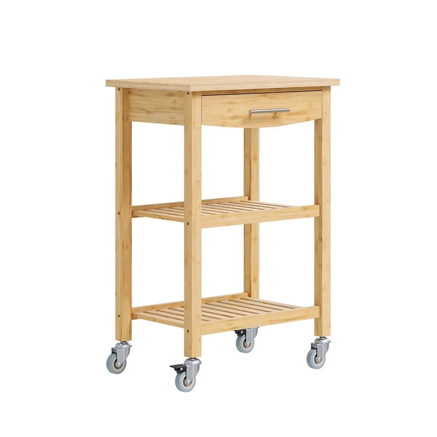 SoBuy Servierwagen mit 2 Ablagen Küchenwagen mit Rollen Küchenregal Bambus 58x86x40cm Natur FKW135-N