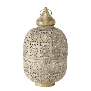 Antikgoldene Boltze Home Laterne Abby, Ø 25 cm, Höhe 45 cm, aus Eisen mit filigranem Muster.
