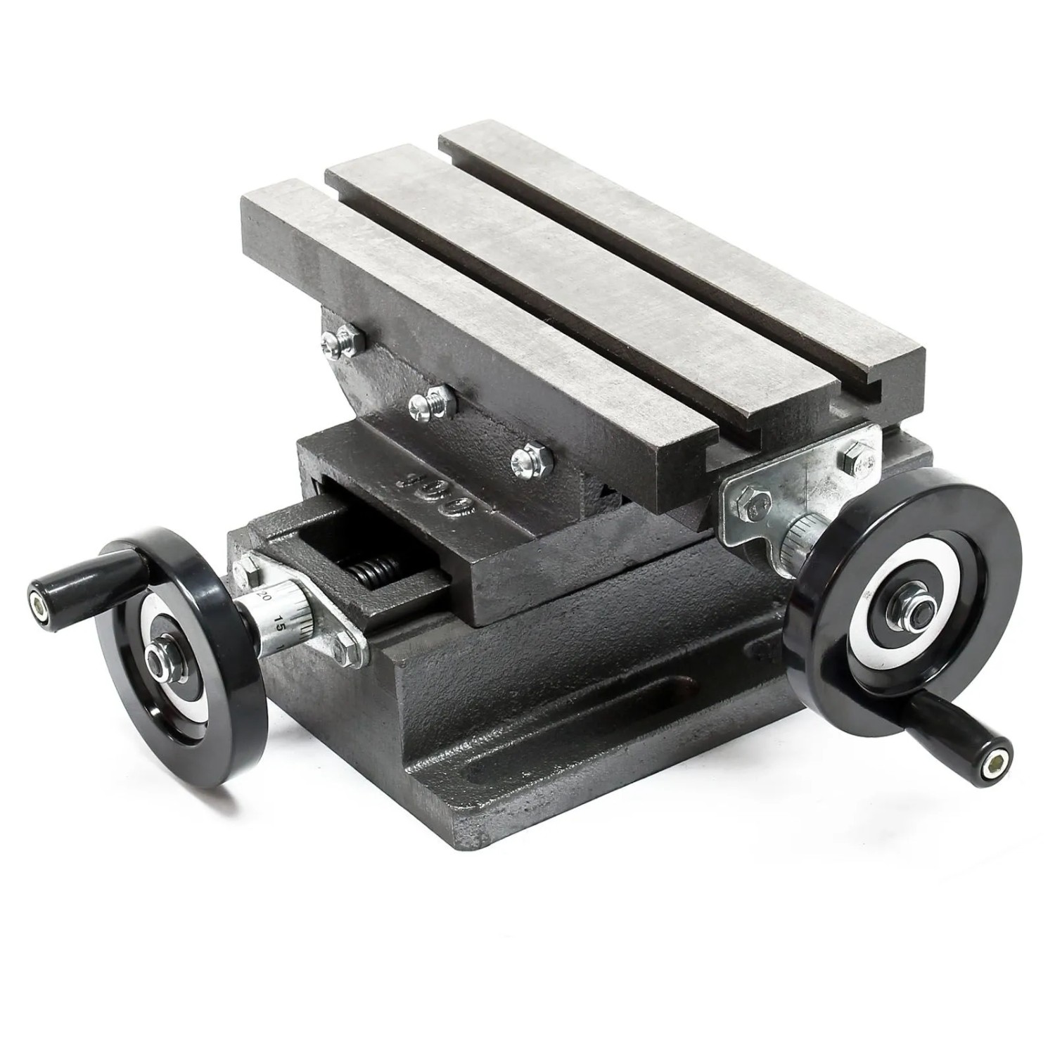 Robuster Wiltec 2-Achsen Kreuztisch aus Gusseisen für präzise Bohr- und Fräsarbeiten, 220x100mm.