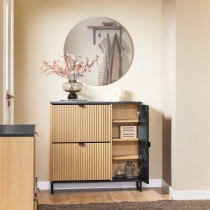 SoBuy Schuhschrank Schmal mit 2 Klappen und 1 Tür Schuhkommode 90x88x24cm FSR204-N