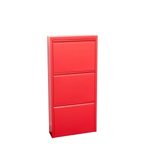 Roter ebuy24 Pisa Schuhschrank aus Metall mit 3 Klappen.