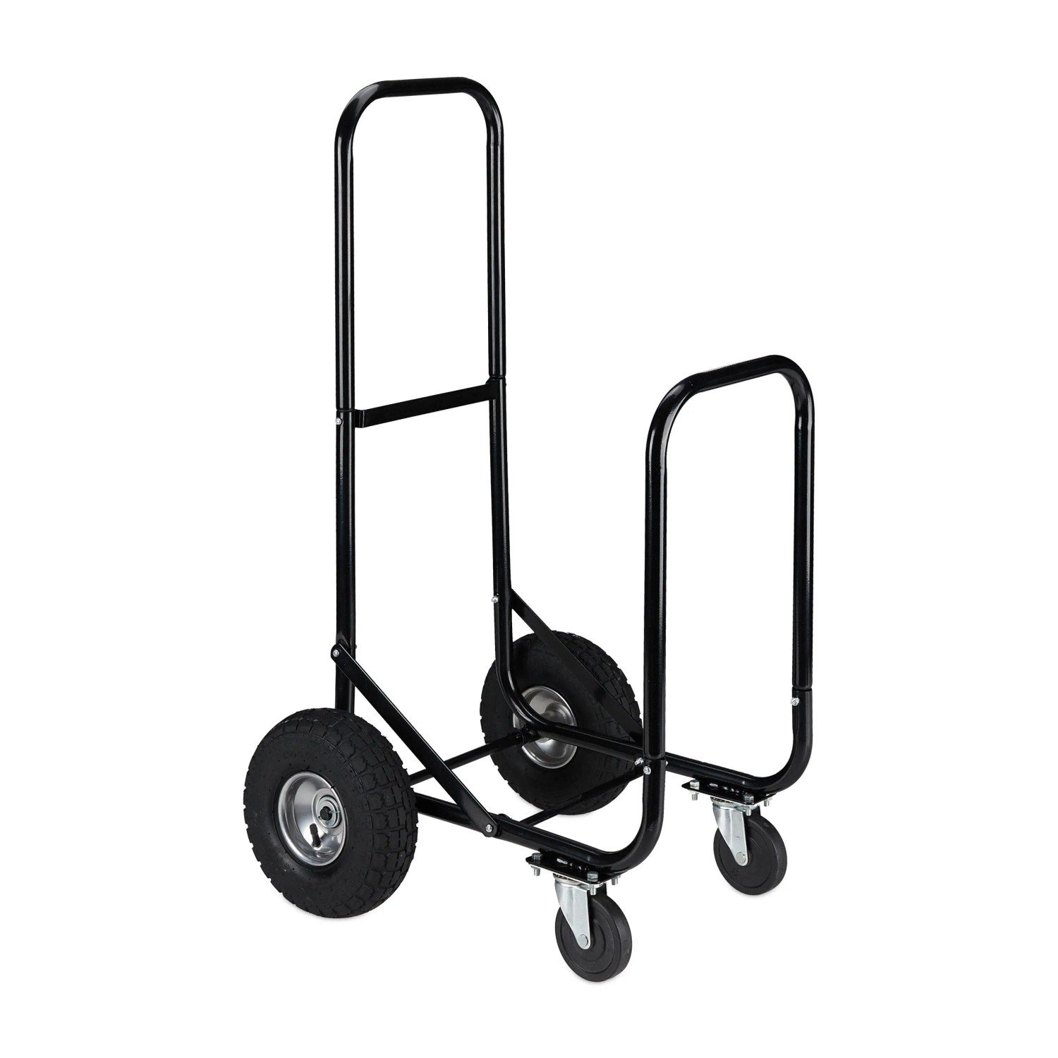 Relaxdays Kaminholzwagen mit Luftreifen Stahl Schwarz 107,5 cm x 52 cm x 58 cm