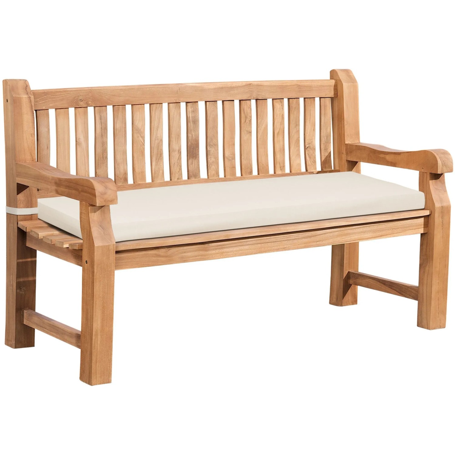 DELUKE Teakbank LUKAS mit Sitzkissen 150cm 150x61x93cm Teakholz Creme Gartenbank Holzbank Outdoor-Bank