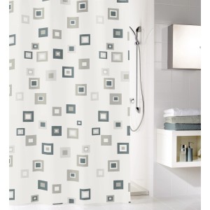 BWO Mason Duschvorhang in Anthrazit mit grafischem Muster aus Quadraten.