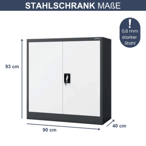DELUKE Aktenschrank KADO, abschließbarer Büroschrank mit Flügeltüren in Anthrazit-Weiß, 93x90x40 cm.