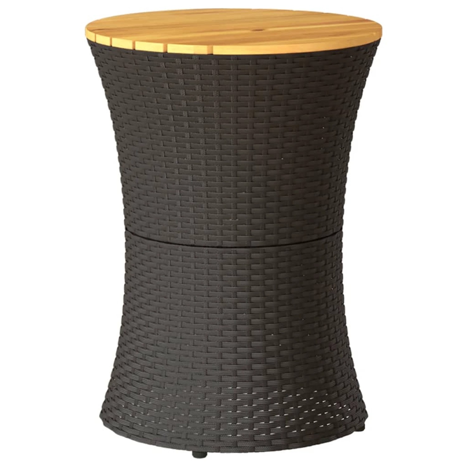 vidaXL Garten-Beistelltisch Trommelform Schwarz Poly Rattan Massivholz 368296
