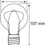 Technische Zeichnung Paulmann E14 LED Leuchtmittel Kerzenform, Durchmesser 38 mm, Höhe 107 mm.