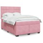 Rosa vidaXL Boxspringbett mit Matratze, Samtbezug und hohem Kopfteil.
