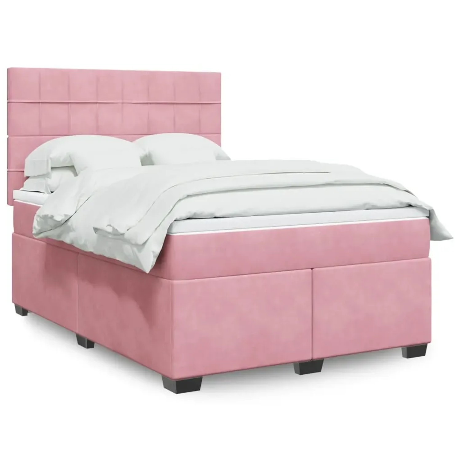 Rosa vidaXL Boxspringbett mit Matratze, Samtbezug und hohem Kopfteil.