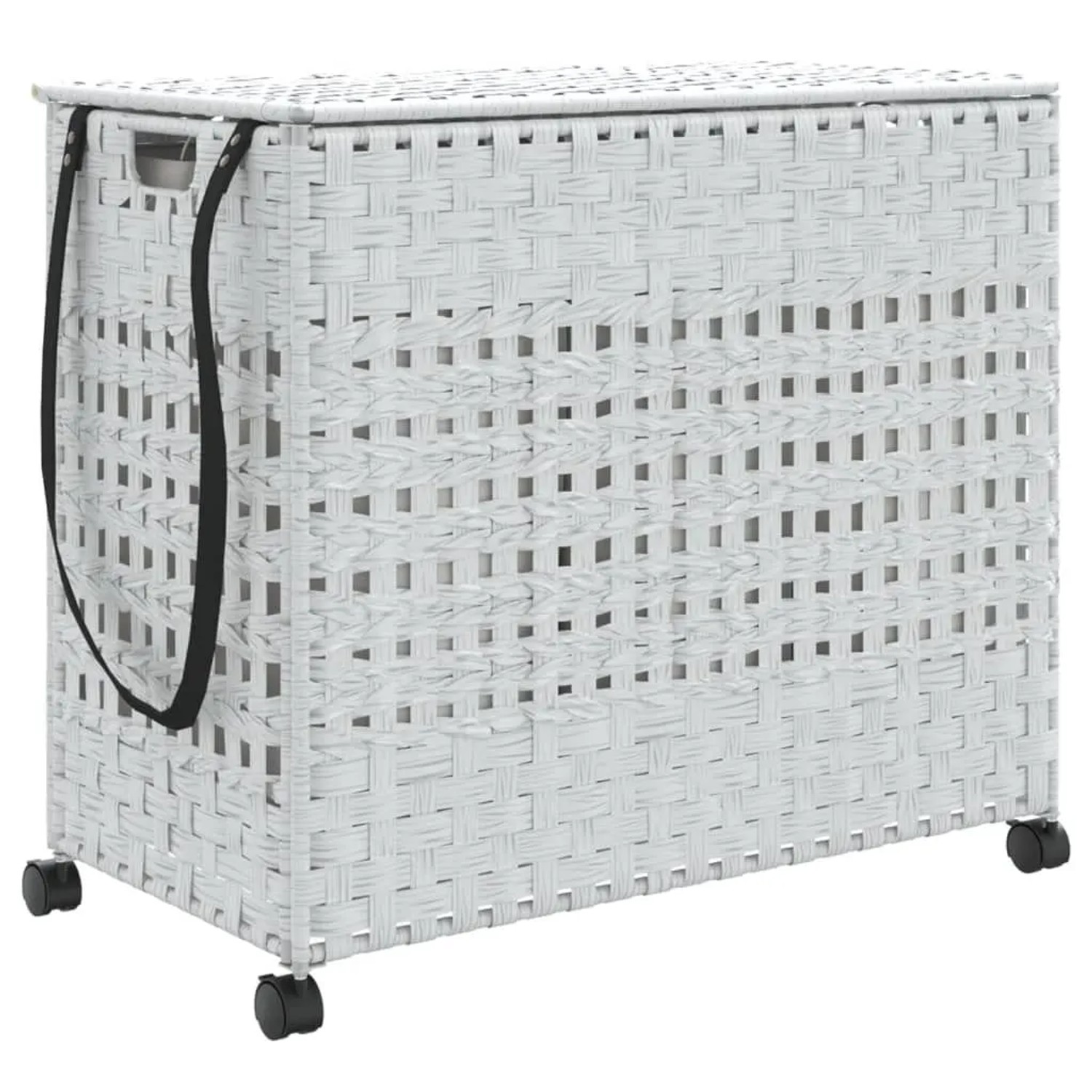 vidaXL Wäschekorb mit Rollen Weiß 66x35x60 cm Rattan 372048