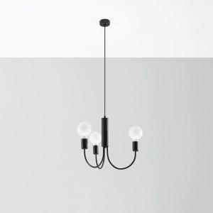 Schwarzer Sollux Lighting Kronleuchter Piccolo3 mit drei Leuchten für E27-Lampen.
