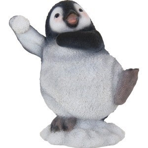 Lustiger Pinguin Deko-Figur mit Schneeball, 14 cm, für die Gartendekoration.