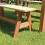 Detailansicht: Axi Sand- und Wasser-Picknicktisch Dennis, braunes Holz, blaue Akzente, Sonnenschirm.