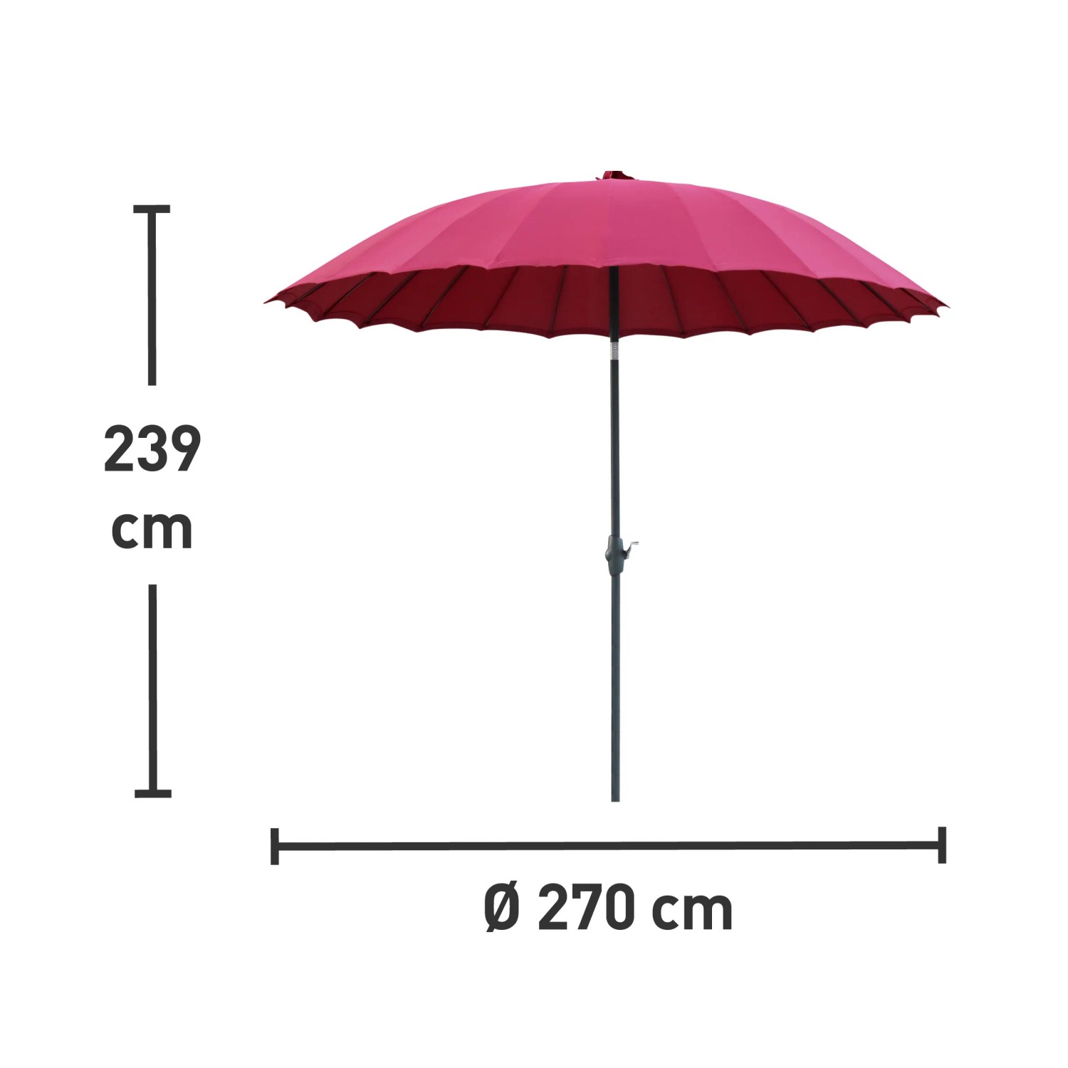 Marktschirm Limon, Ø 270 cm, Burgunderrot, mit Kurbel. Sonnenschirm für Garten und Terrasse.