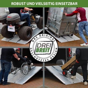 DREIBREIT Auffahrrampe zum Verladen von Motorrad, Quad, Rollstuhl und Transportwagen in einen Transporter.