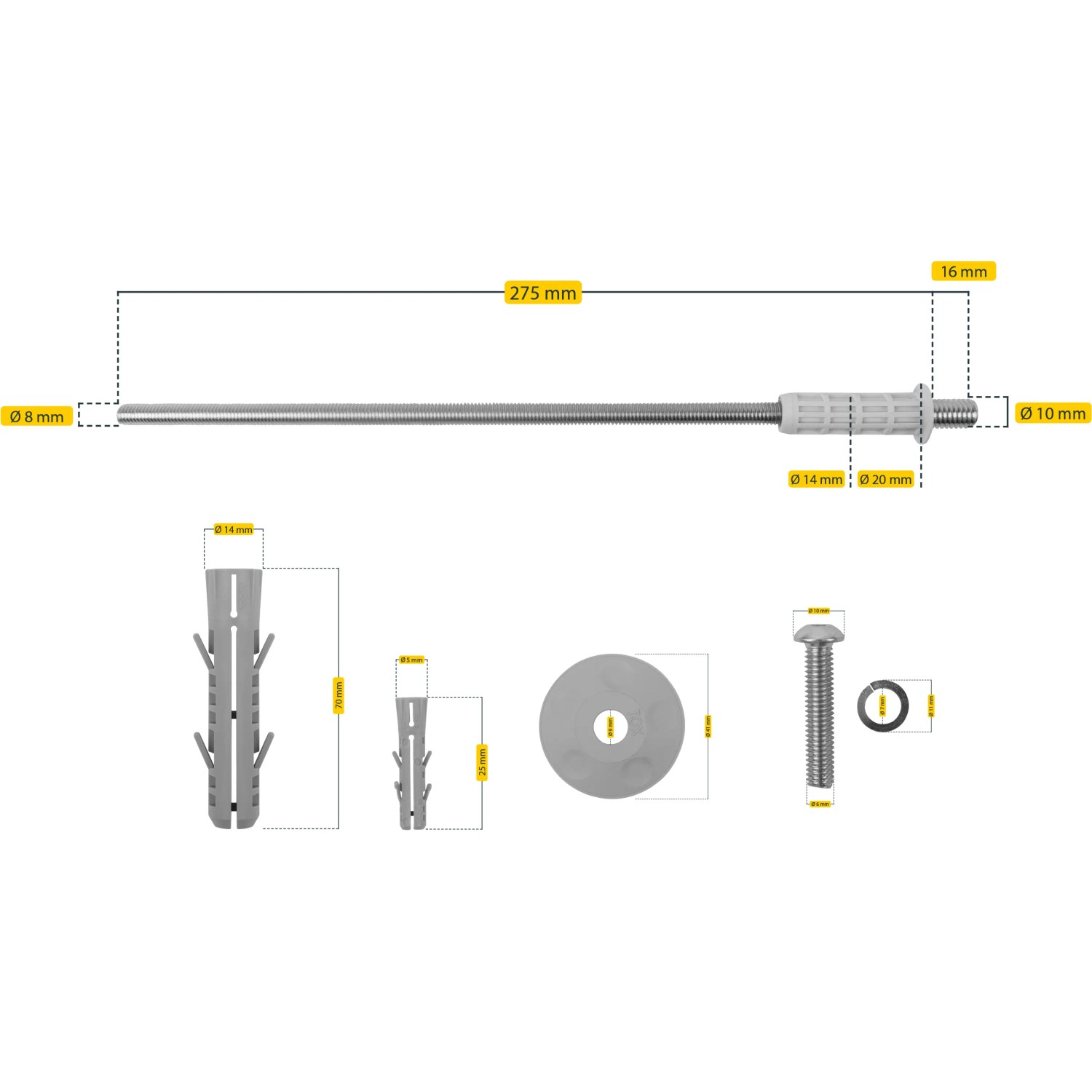 Schellenberg Abstandsmontagesystem für Dämmung (50-200mm), 2 Stück: Dübel, Schraube, Unterlegscheibe, Gewindestange.