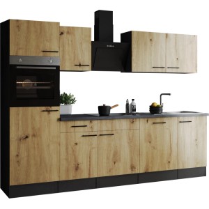 Respekta Küchenzeile Oliver 280 cm in Artisan Eiche mit E-Geräten und Spüle.
