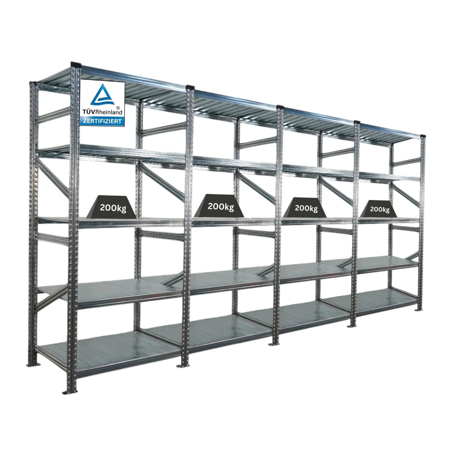 PROREGAL Fachbodenregal Stecksystem Proximo Grundregal HxBxT 200 x 120 x 50 cm 15 Ebenen Fachlast 235 kg Beidseitig Verzinkt