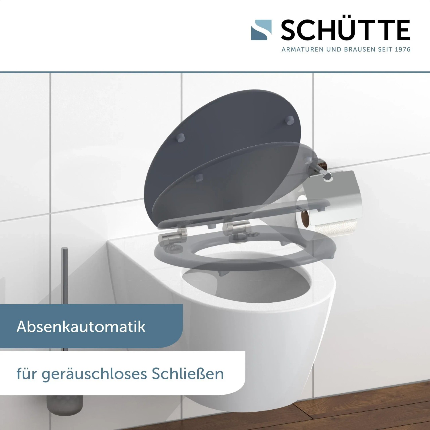 Schütte WC-Sitz Spirit Anthrazit mit Absenkautomatik auf WC-Becken.