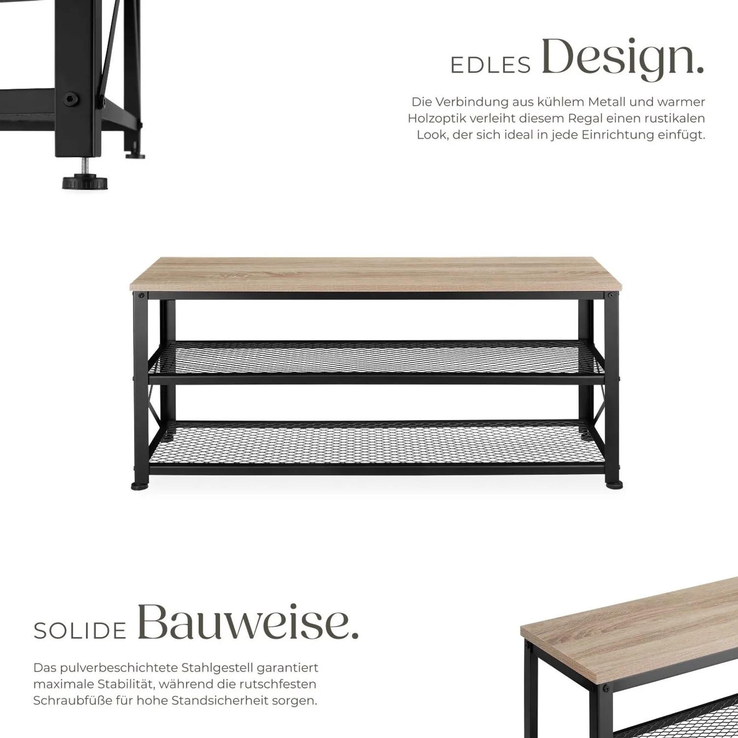 Tectake Schuhregal Blackpool Industrial Style Holz und Stahl 101 x 30 50 x 45 50 cm Industrial Holz Hell Eiche Sonoma_3