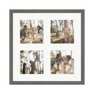 Graubrauner WANDStyle Galerierahmen für 4 Fotos (10x10 cm). Bilderrahmen mit Passepartout.