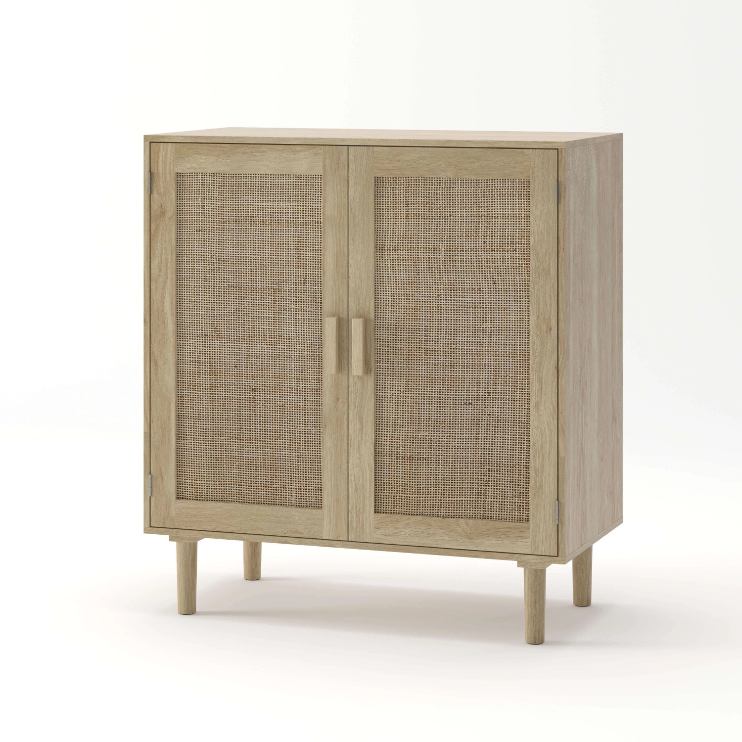 PXloue Rattan Sideboard Aufbewahrungsschrank 2 Türen Wohnzimmer Esszimmer Diele Schwarz