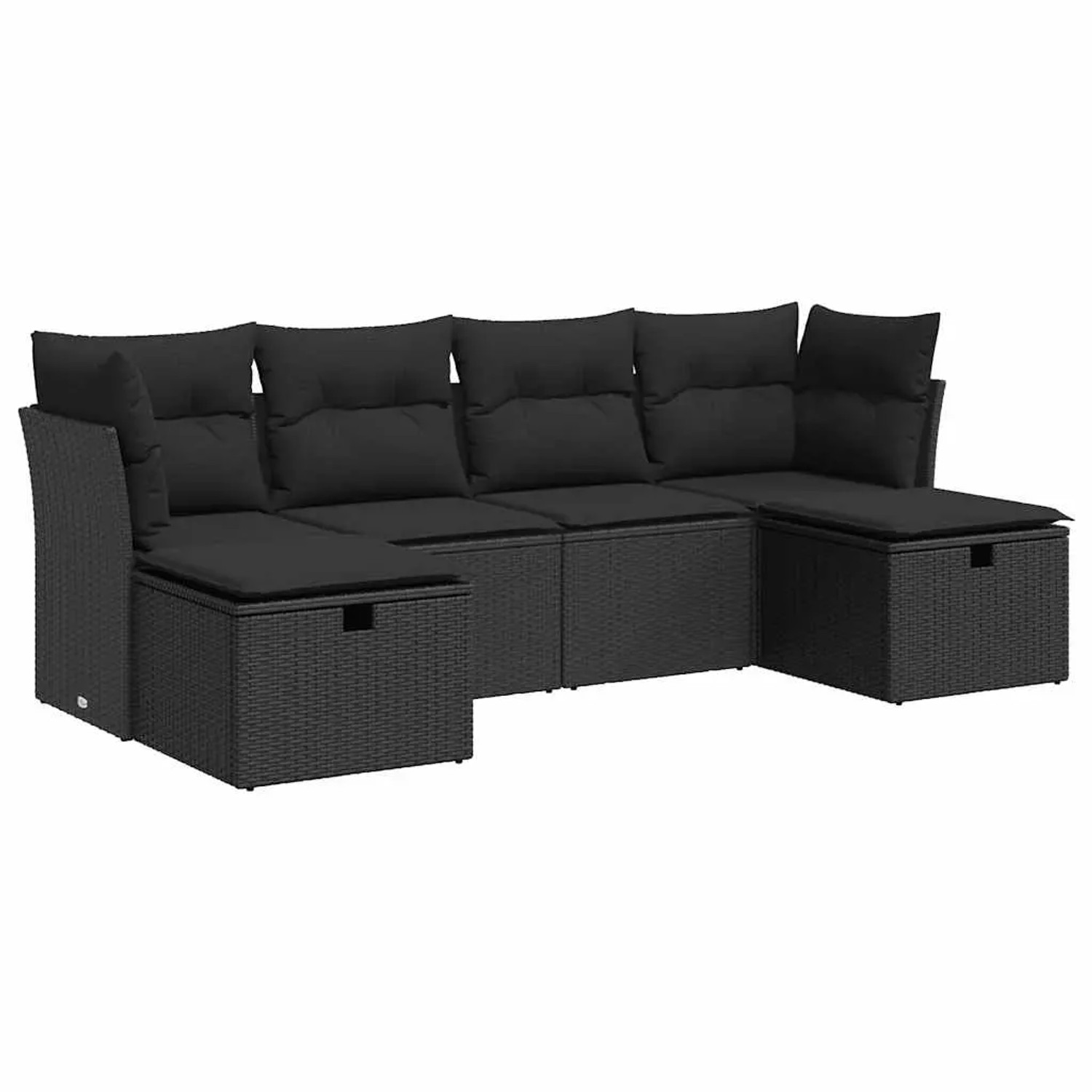 vidaXL 6-Tlg Garten-Sofagarnitur mit Kissen Schwarz Poly Rattan 3325321