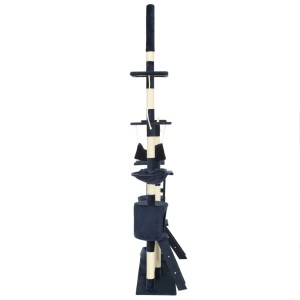 Blauer Katzenkratzbaum mit Sisal-Säulen, 230-250 cm hoch, mit Häusern, Leitern, Körben und Hängematte.