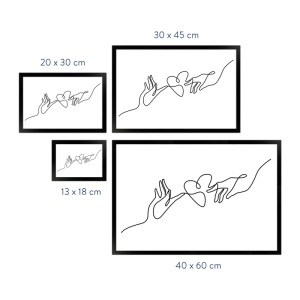 WANDStyle gerahmtes Poster Line Art Hände, 30x45cm. Schwarzer Rahmen, Hände die ein Herz formen.