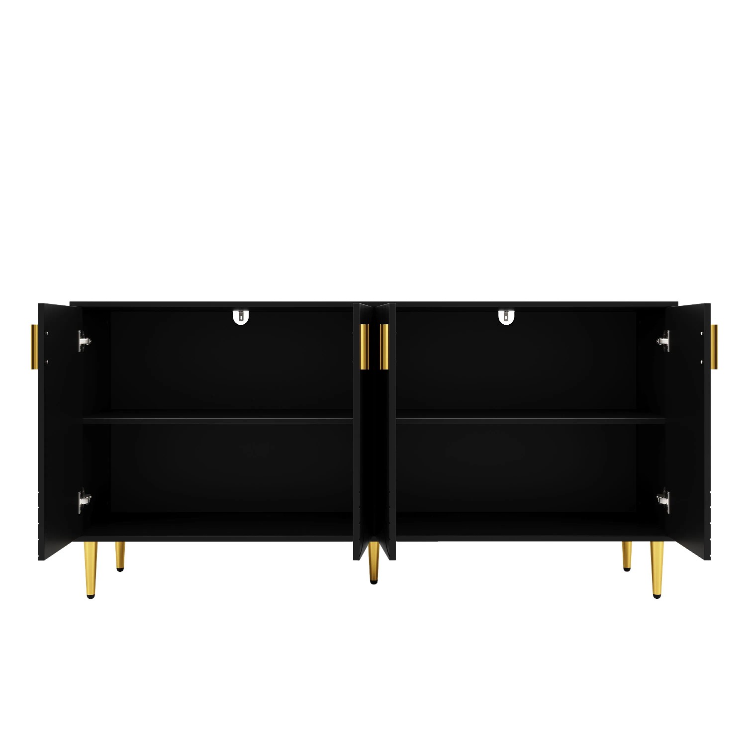 okwish Sideboard mit Wellendesign Goldenen Griffen Wohnzimmer 152x75x40cm Schwarz