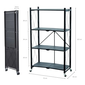 BERLINLODGE KLAP Klappbares Regal Auf Rollen HxBxT 127 x 72 x 34 cm 4 Ebenen Belastbarkeit 200kg Schwarz Wohnregal