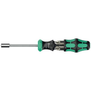 Wera Bit-Handhalter-Set mit Bits im Griff, ideal für Schraubarbeiten.