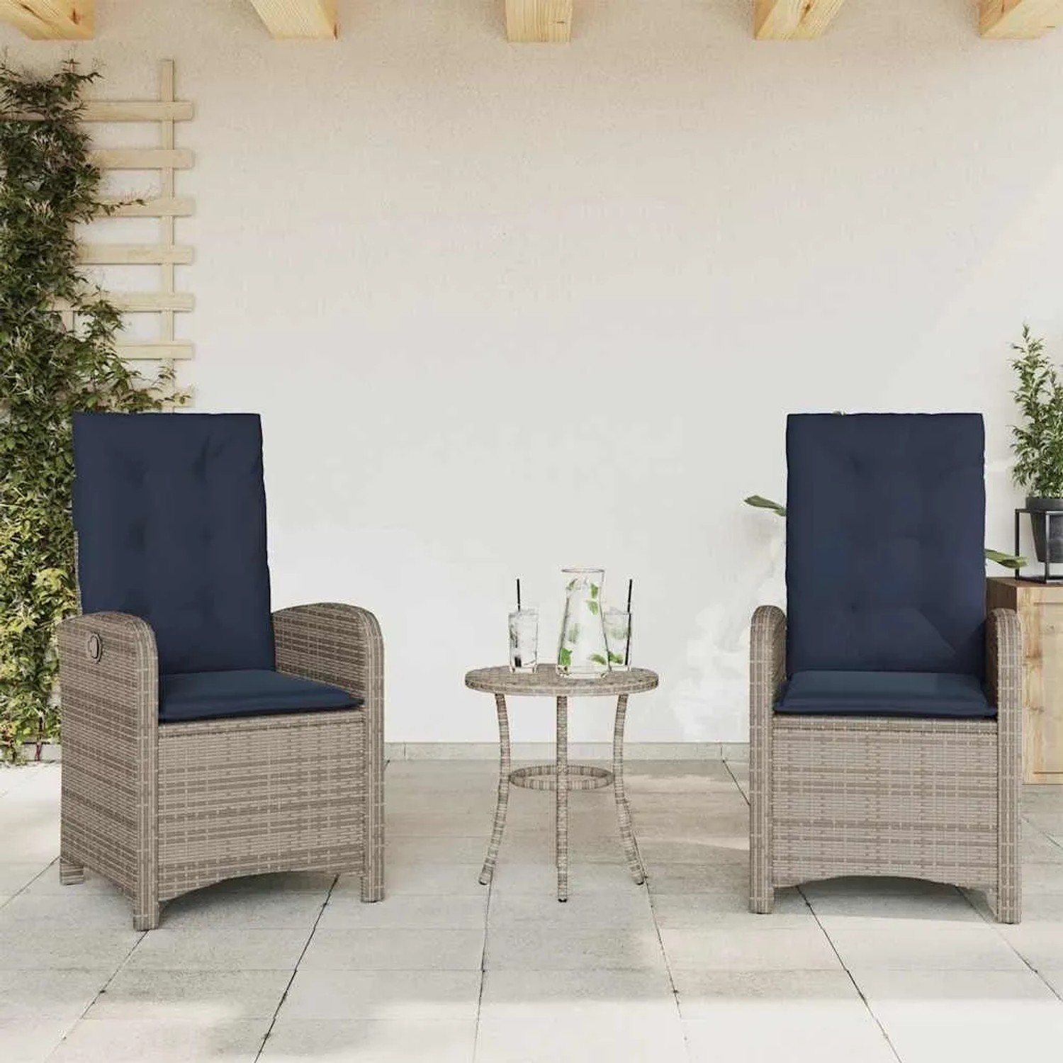 vidaXL Gartensessel mit Kissen 2 Stk Verstellbar Grau Poly Rattan 365175_2