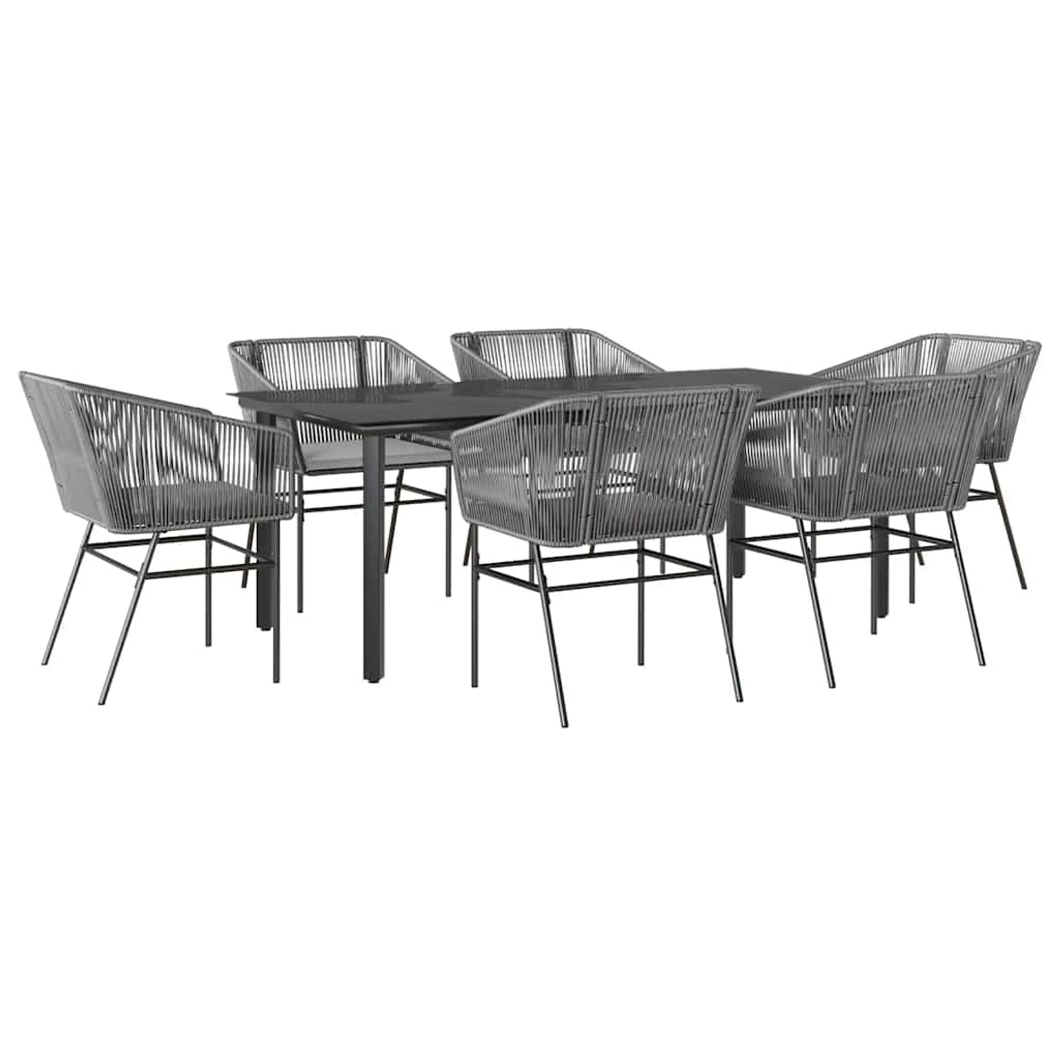 vidaXL 7-Tlg Garten-Essgruppe mit Kissen Grau Poly Rattan Glas 3334630 günstig online kaufen