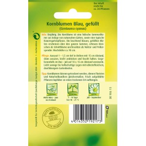 Samentüte Quedlinburger Kornblume 'Blau gefüllt'. Sommerblume für naturnahe Gärten, Bauerngartenpflanze.