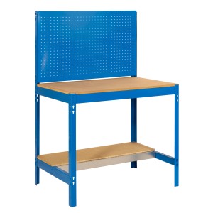 Blaue PROREGAL Werkbank Buffalo mit Werkzeugwand, 84x90x61cm, Traglast 400kg.