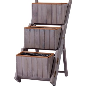 Graue, dreistufige Pflanztreppe aus Holz, entfaltbar für Garten oder Balkon.