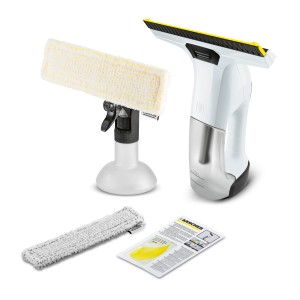 Kärcher Akku-Fensterreiniger WV 6 Plus P Set mit Sprühflasche und Zubehör.
