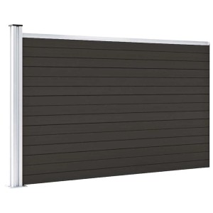 Schwarzes vidaXL Zaunelement aus WPC, 175x105 cm, mit Aluminiumpfosten für den Sichtschutz.