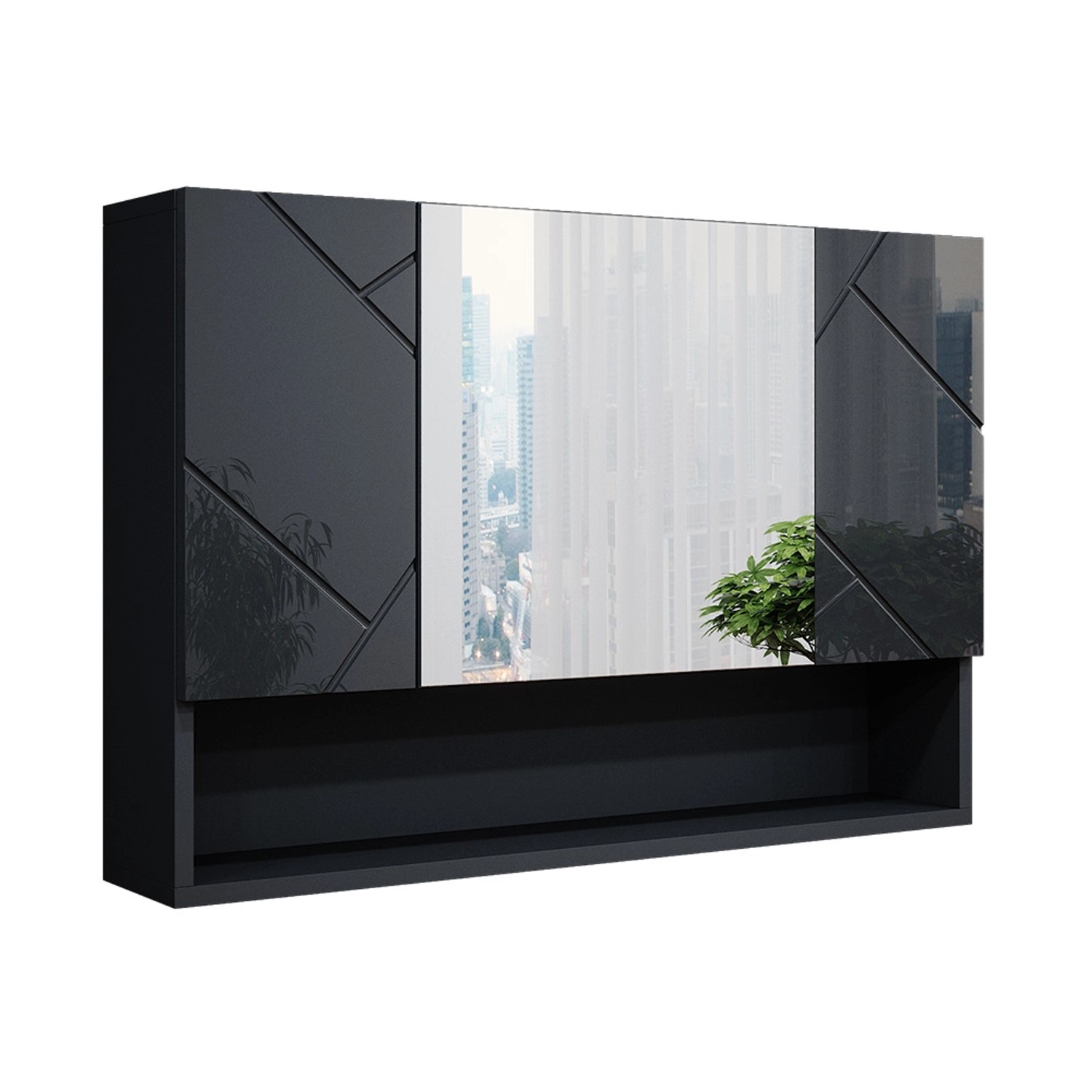 Vicco Badspiegelschrank Irma Anthrazit Hochglanz 80 x 55 cm