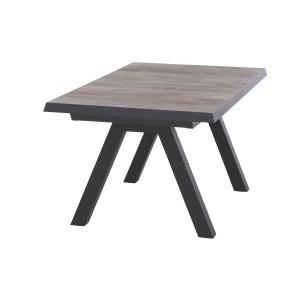 Ausziehbarer Siena Garden Gartentisch, Washed Grau, 90x200 cm, mit Aluminiumgestell und Keramik-Tischplatte.