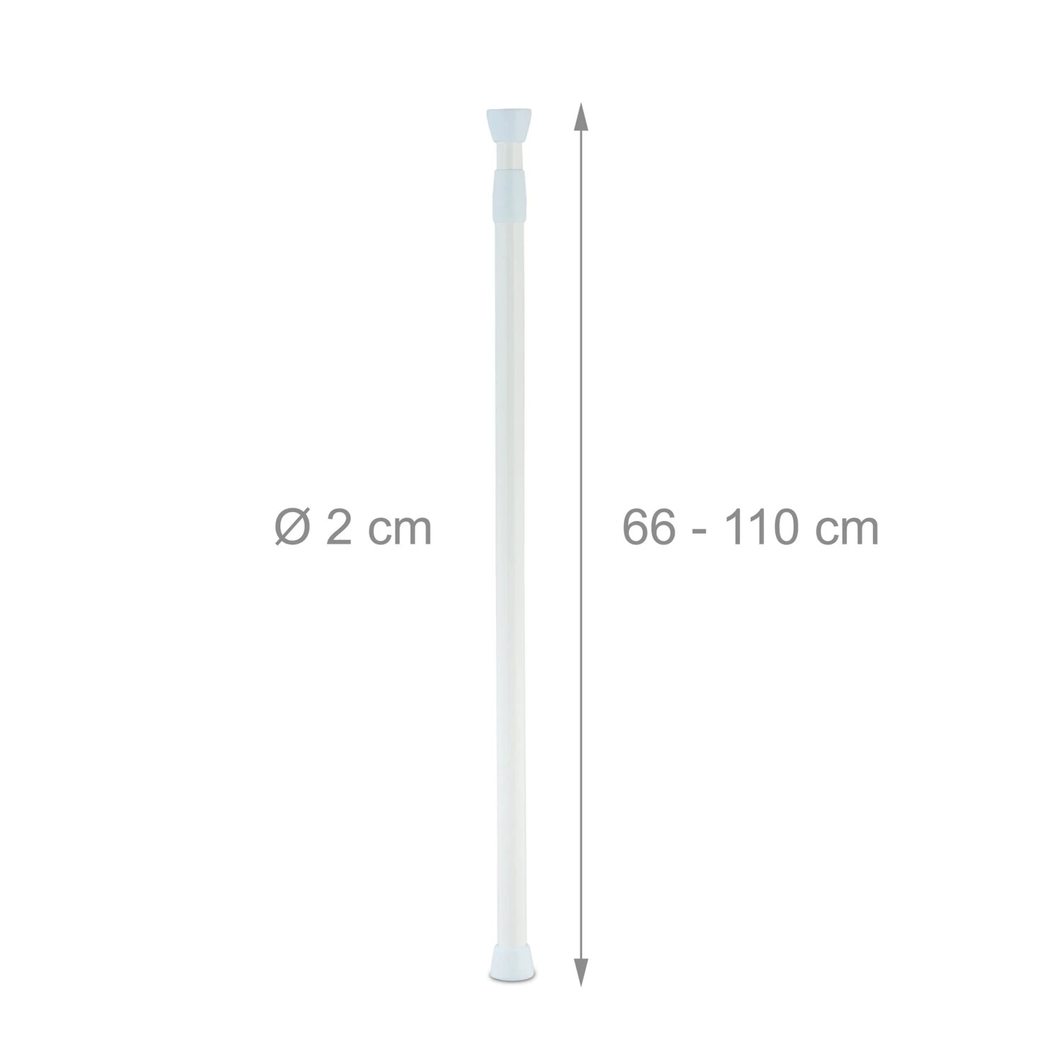 Weiße Relaxdays Teleskopstange aus Edelstahl, rutschfest, 66-110 cm lang, Ø 2 cm. Höhenverstellbare Duschstange.