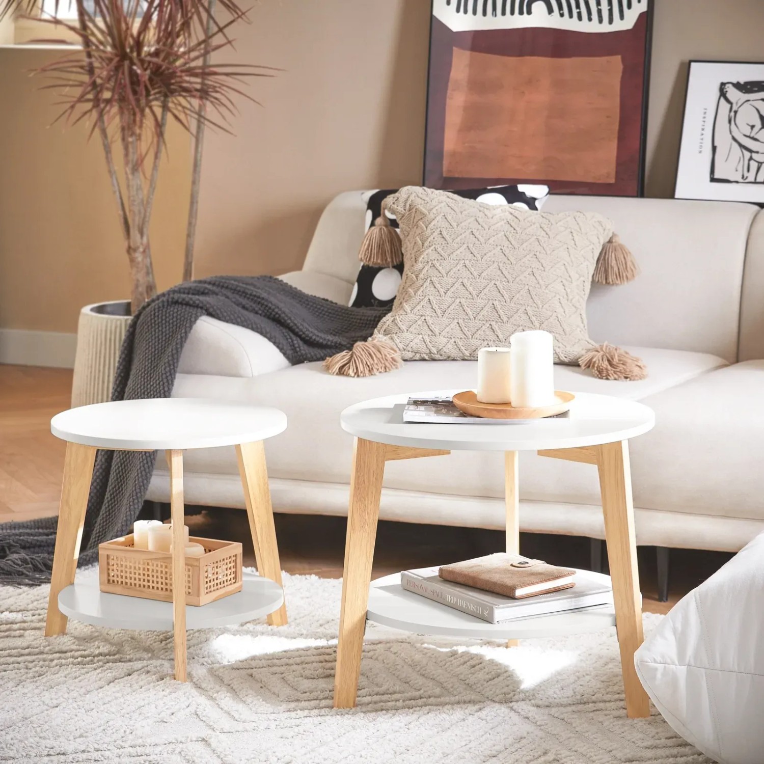 SoBuy Couchtisch Set FBT75-W Rund 2er kaufen bei OBI