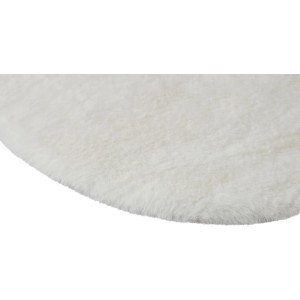 Weißes, rundes Kunstfell-Sitzkissen (Ø 35 cm) mit flauschiger Oberfläche. Ideal für Stühle und Dekoration.