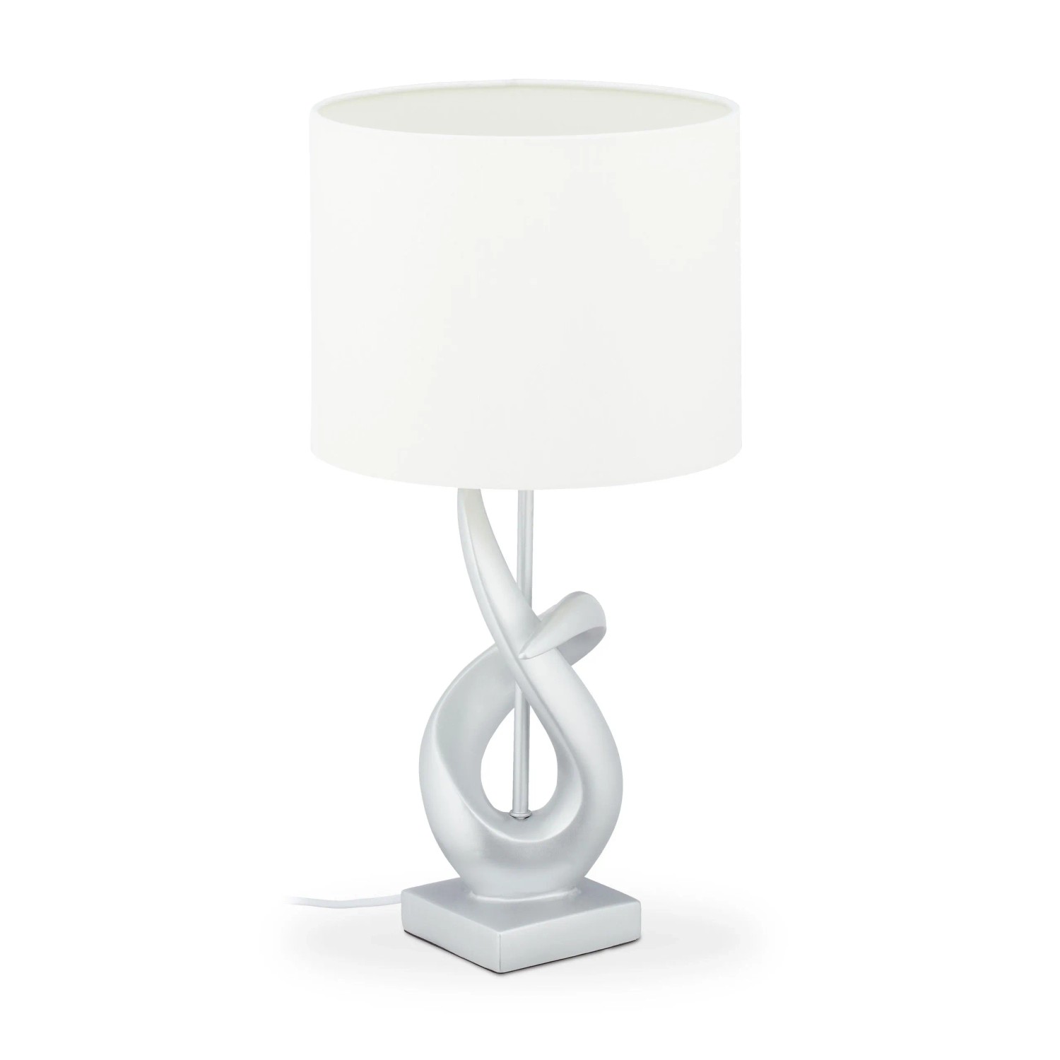 Relaxdays Tischlampe Polyresin Weiß Silber mit Stoffschirm 50 cm x 25 cm 1,3 kg