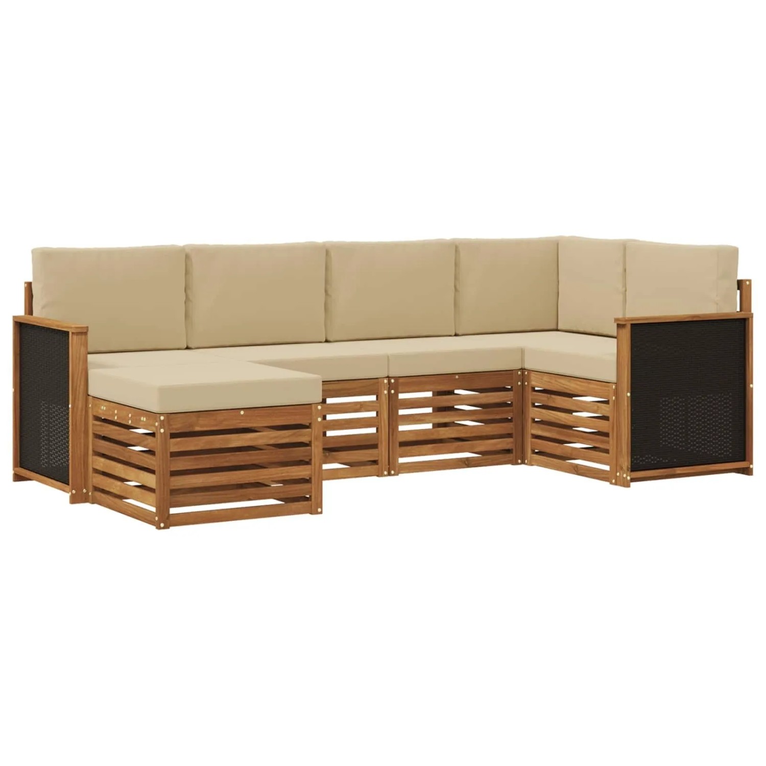 vidaXL Ecksofa Set 5 Stk Natur Massives Akazienholz und Polyester 3384554