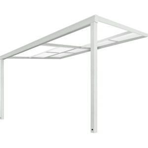 Weiße Home Deluxe Terrassenüberdachung Solis Deluxe mit Polycarbonatplatten.