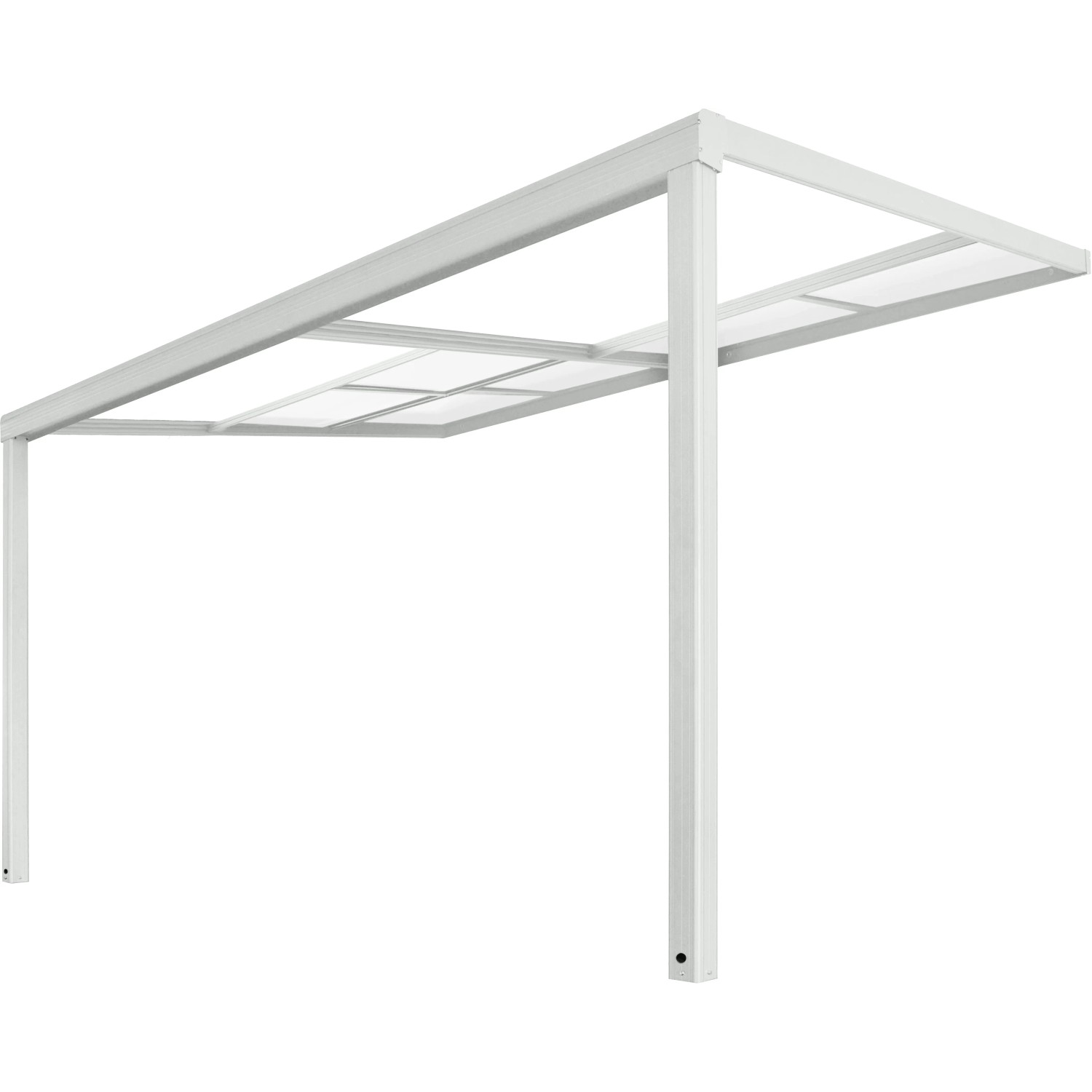 Weiße Home Deluxe Terrassenüberdachung Solis Deluxe mit Polycarbonatplatten.