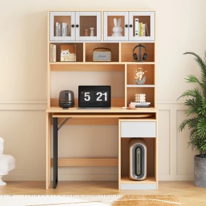 okwish Computertisch Schreibtisch mit Fächern Büro 110x55x180cm Weiß Natur